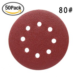 Maveek 50 Pieces 8 Holes Sanding Discs 80 Grit 5 Inch Hook and Loop Sandpaper Assortment for Random Orbital Sander