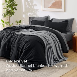 Bedsure Queen Comforter Set - 8 Pieces Solid Queen Size Bed in a Bag, Black Bedding Set with Soft Fleece Microfiber Bed Blanket, Prewashed Bed Comforter for All Seasons, Sheets, Pillowcases & Shams