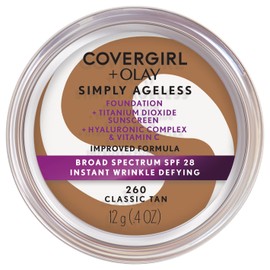 COVERGIRL Simply Ageless Instant Wrinkle Defying Foundation, SPF 28, Hyaluronic Complex & Vitamin C - 260 Classic Tan, Pack of 1