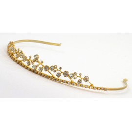 Delicate Bridal Tiara of Rhinestone Flowers and Vines for Wedding, Prom, Communion, Quinceañera or Other Special Events #85CG (GOLD)