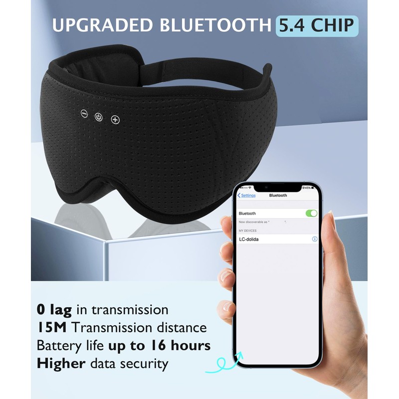 Sleep Headphones Bluetooth 5.4 3D Sleep Mask, up to 15-Hour