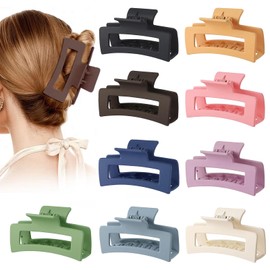 Somnr 9PCS Matte Hair Claw Clips for Women & Girls, Strong Hold Non-Slip Hair Clips for Thick & Thin Hair, Rectangle Claw Clips, Multicolor Non-Slip Hair Claws