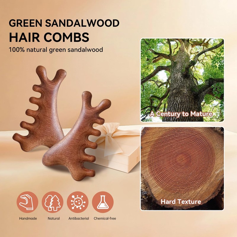 Sandalwood Massage Comb for Head & Body, Wide-Tooth Wooden Hair