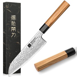 XINZUO 7.3 Inch Santoku Knife, Hand Forged 67 Layers Damascus Super Steel Chef Knife, Japanese Chopping Knife Ultra Sharp, Professional Kitchen Knife with Olive Wood Octagonal Handle