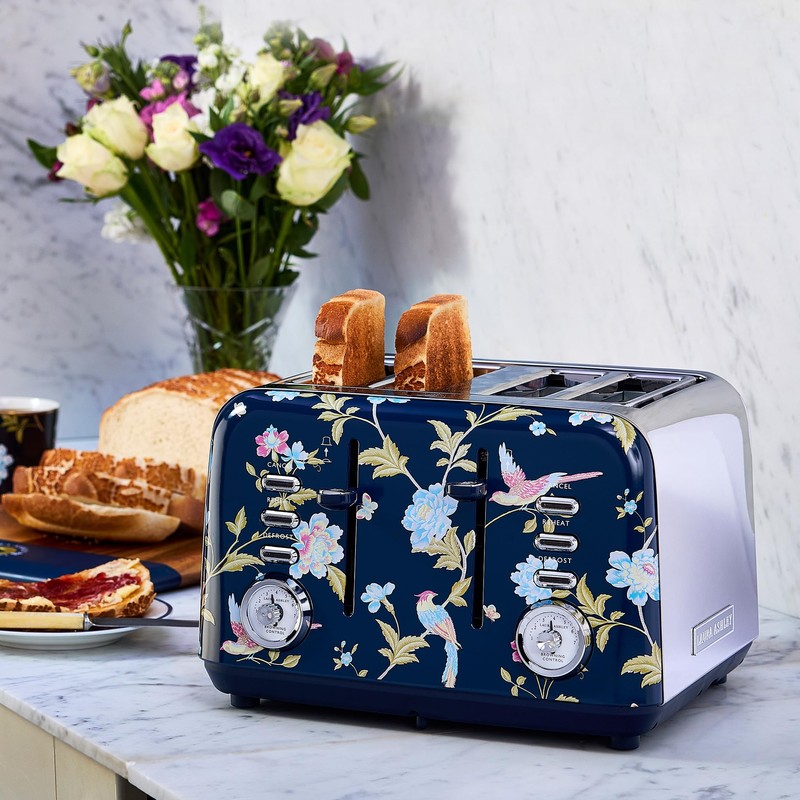 VQ Laura Ashley Elveden Navy Stainless Steel 4 Slice Toaster