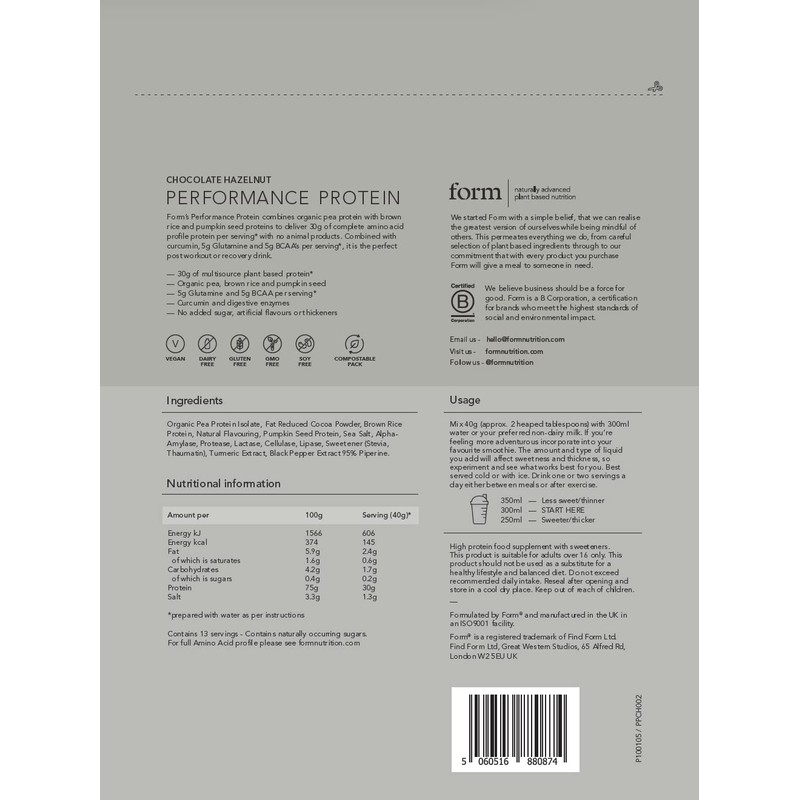 Form Performance Protein - Vegan Protein Powder - 30g of