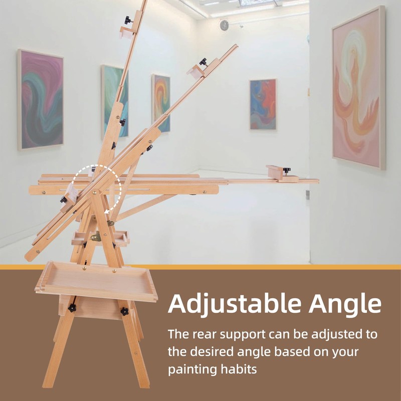 Somime Large Horizontal Wooden H-Frame Studio Easel with Storage Drawer