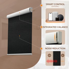 MUSCLEAREA Motorized Blinds with Remote Smart Blinds for Window Blackout Roller Shades Cordless Automatic Shades Electric Blinds Compatible with Alexa & Google Assistant,Black,23" W x 72" H