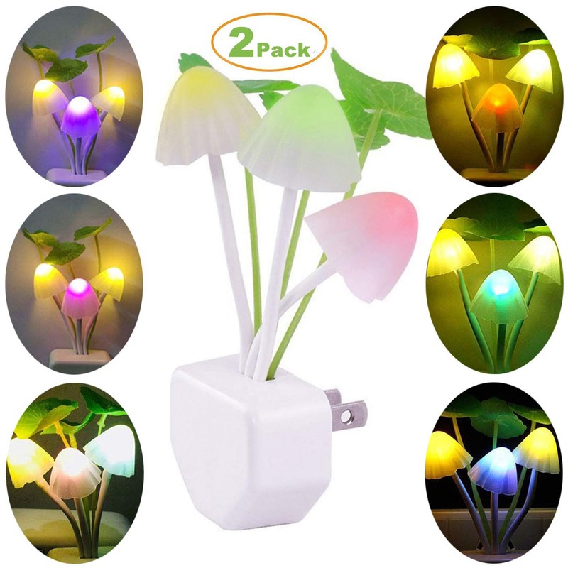 [2 Pack] Plug in Wall LED Mushroom Night Light Lamp