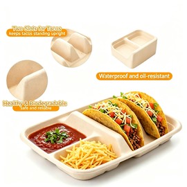 Disposable Taco Plates for 2 Tacos & 2 Sides – 25 PACK | Premium Paper Plates with Dividers, Fiesta Taco Holder, Taco Stand for Tuesday & Bar Serving Set