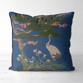 Kelly Stevens-McLaughlan, Crane Garden 2 Chinoiserie on Blue Cushion / Pillow Cover, Zippered Base, Full Piping, 18 Inches x 18 Inches
