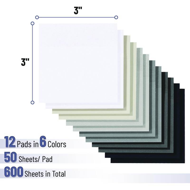 Mr. Pen- Sticky Notes, 3”x3”, 12 Pads, 600 Sheets, Greyish
