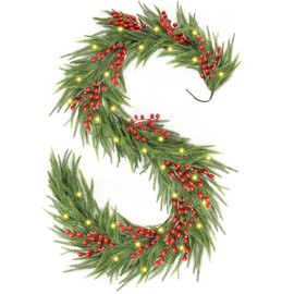 Festive Frosty Green Lighted Faux Spruce Garland with LED Lights - 108-Inch Holiday Decor for Mantel & Staircase | Eco-Friendly, Easy Installation, Rustic Holiday Atmosphere