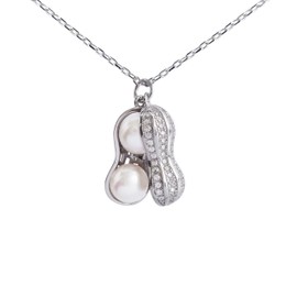 Hiqmic 925 Sterling Silver Peanut Pearl Pendant Necklace Fashion Zirconia & White Gold Plated Jewelry Gifts for Women, 16"_WK99055 Silver