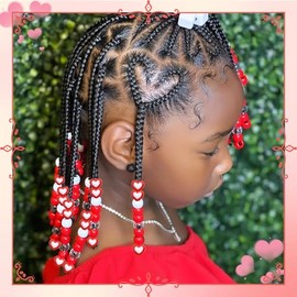 NAISKA 60PCS Valentine's Day Heart Hair Beads for Braids Red Pony Bead Loc Dreadlock Beads Kids Girls Acrylic Loc Jewelry Valentine's Day Hair Accesso