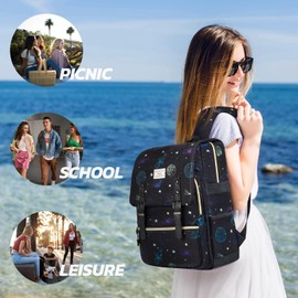 Ronyes Vintage Backpack for Women Men, Laptop Backpack 15.6 inch Bookbag Casual Daypack for Work, Black with Rocket Pattern