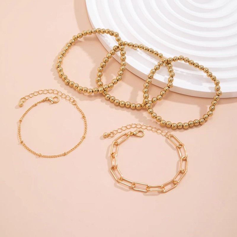 Gold Bracelet Stack Paperclip Bracelet Gold Beaded Bracelets Pearl Stackable