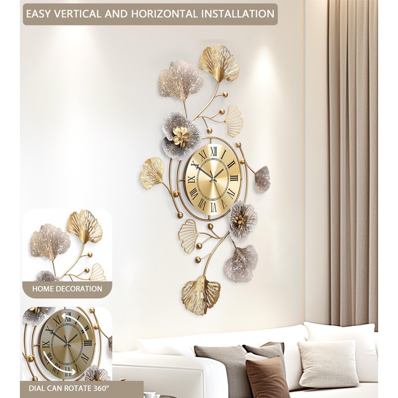 JXQXYN Clocks for Living Room, Large Wall Clock, 3D Silent
