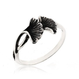 Sovats Ladies Twist Ginkgo Leaf Ring 925 Sterling Silver, Sterling Silver