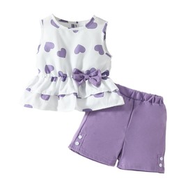 GOLLUNER Kids Girl Clothes Heart Print Sleeveless Top and Shorts Baby Girl Summer Outfits Short Set(3-4T)