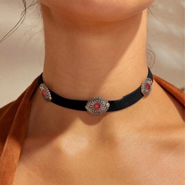 Otxas Cowgirl Necklace for Women Boho Western Necklaces for Women Brown Leather Necklace Western Jewelry (Style 2, Black)