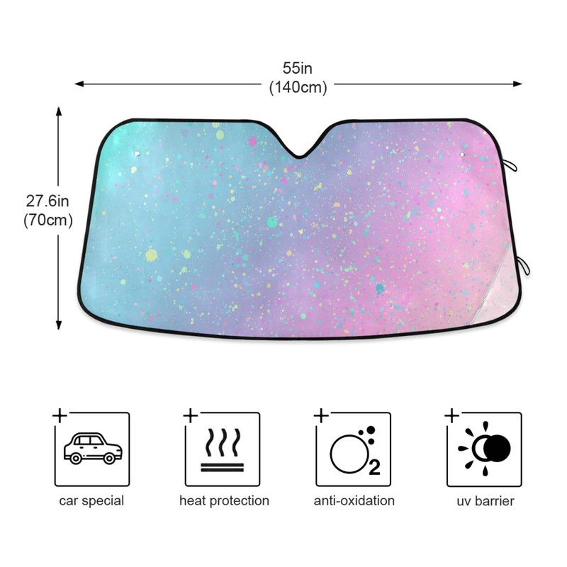 Unicorn Background with Rainbow Car Windshield Sunshade Foldable Blocks Sun