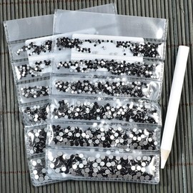 LPBeads 3456 Pieces Nail Crystals AB Nail Art Rhinestones Round Beads Flatback Glass Charms Gems Stones, 6 Sizes for Nails Decoration Makeup Clothes Shoes (Mix SS4 5 6 8 10 12, Black)