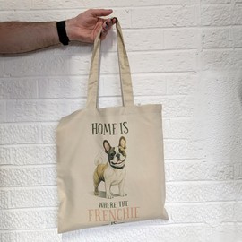 Super Lemon Charming Dog-Themed Tote Bags – Stylish, Reusable Shoulder Bags with Adorable Dog Prints, Perfect for Shopping, Travel, and Gifts (Home is where the Frenchie is)