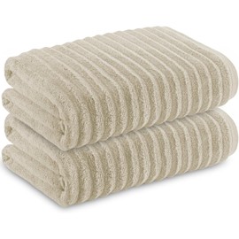 Towelogy® Luxurious Hand Towels For Bathroom - Super Soft Bamboo & Cotton Blend, Pack Of 2 Ultra Absorbent Hotel Quality Ribbed Bathroom Hand Towels Set 50x80cm (Beige)