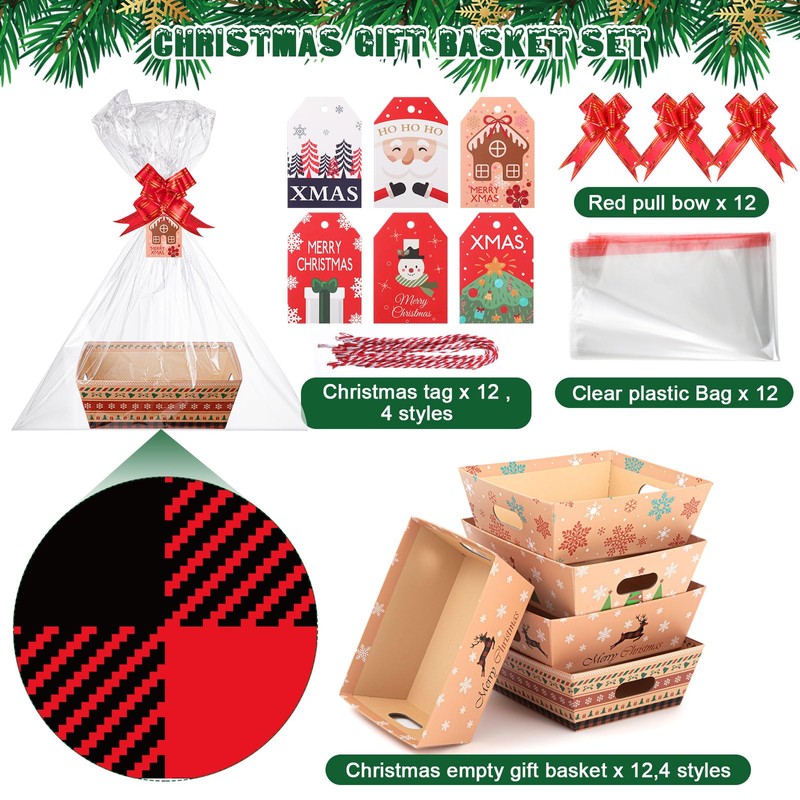 Cholemy 12 Sets Large Christmas Basket for Gift Empty Gift