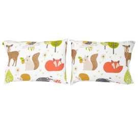 Bloomsbury Mill - Kids Pillow Cases 2 Pack - Woodland Animals Design - Pillow Covers for Boys & Girls Duvet Cover Sets or Kids Travel Pillow - Pair of Childrens Pillowcases (Extra) - 50x75cm