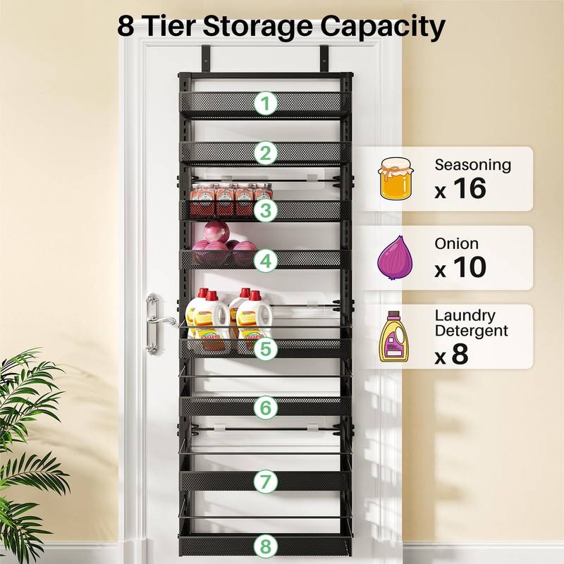 SNTD Over the Door Pantry Organizer - 8 Tier Adjustable