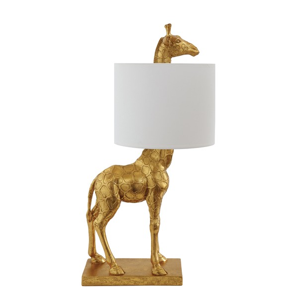 Creative Co-Op Resin Giraffe Table Lamp with Linen Shade, Distressed Gold