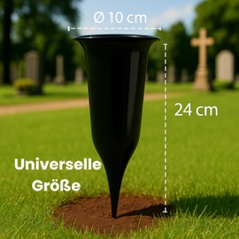 ELBKAISER – Schwarze Grabvase mit Erdspieß, Robuste Friedhofsvase für Grabgestaltung, Grabvasen zum Stecken mit Sockel & Einsatz für frische Blumen, wetterbeständig, ideal für den Friedhof