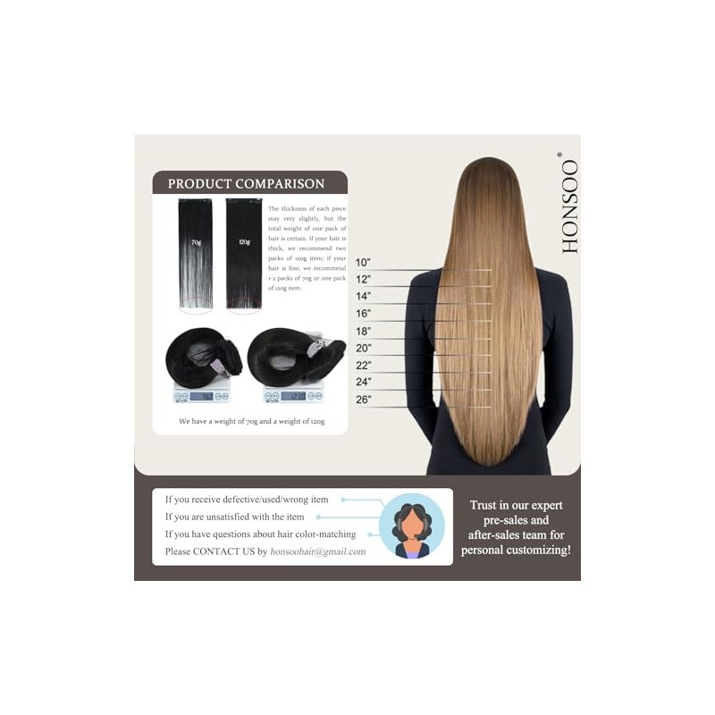 Honsoo- Material y estilo: 100% cabello humano real. Las extensiones