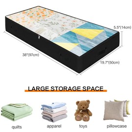2 Pack Soft Dustproof Underbed Storage Bins Clear Lid with 3 Sided Zipper Large Size Fits Most Bedroom Wardrobes Black
