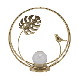 Crystal Ball Holder Decor Iron Bird Leaf Decoration Tabletop Decor for Bedroom Office Bird and Monstera