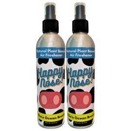 Happy Nose! Natural Plant-Based Air Freshener, Odor Neutralizer Spray for Home, Work, Pets, Vehicle, Smoke, Sports Equipment (Ollie's Ocean Breeze, 2 Pack)