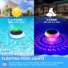 Goallim Floating Pool Lights Solar Powered, 7.6 Inch RGB Upper& Lower Color Changing Solar Pool Lights that Float with Dynamic Lighting Effects, IP68 Waterproof Swimming Pools Light for Party Decor(2)