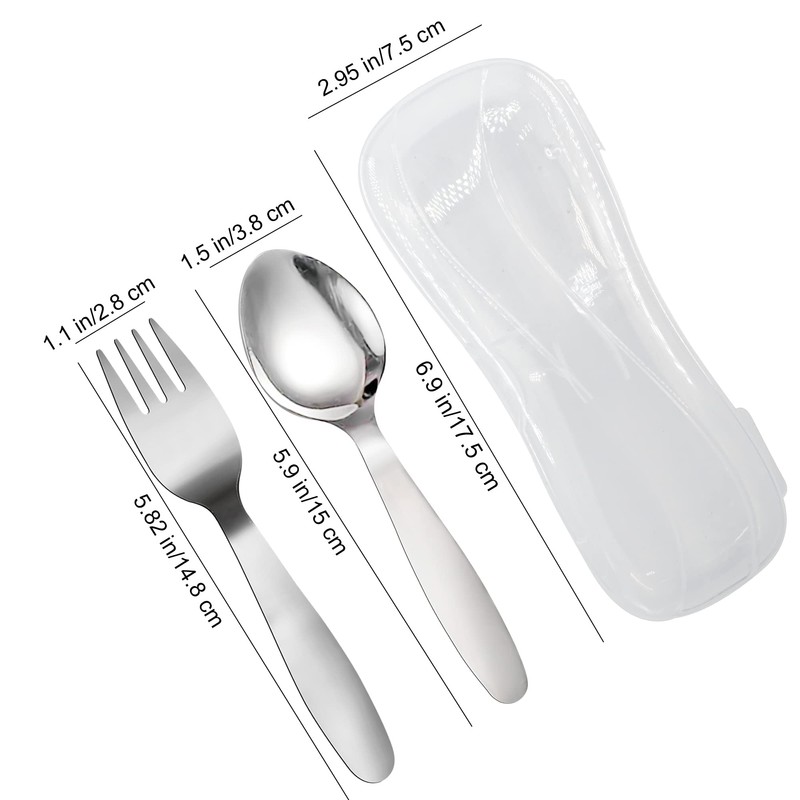VANRA 2 Pieces Children Fork Spoon Set with Travel Case