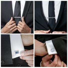 Wynameleri 12 PCS Tie Clips and Cufflinks Set Business Shirts Dress Necktie Pins Cuff Links Buttons for Men Box Packed T0408024