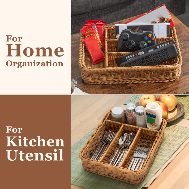 myHomeBody Rectangle Wicker Utensil Holder | Utensil Organizer | Cutlery
