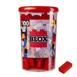 Simba 104118905 - Blox, 100 Red Building Blocks for Children from 3 Years, 8 Blocks, Includes Tin, High Quality, Fully Compatible with Many Other Manufacturers