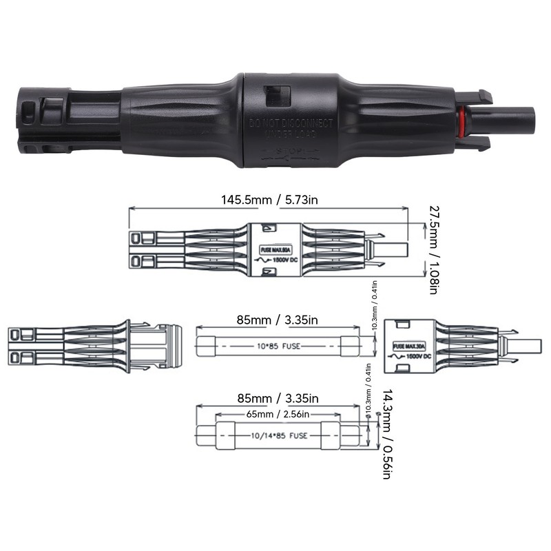 Fuse Holder Connector Flame Retardant Universal Interface IP68 15A PV
