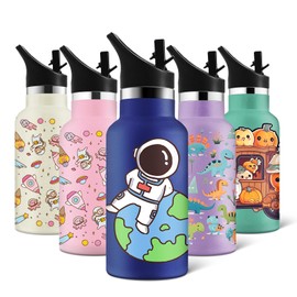HoneyHolly Trinkflasche Edelstahl, 350ml BPA-frei Trinkflasche, kinder Auslaufsichere, Wasserflasche Vakuum Isolierte, mit Strohhalm Trinkflasche Sport für Fahrrad, Sport, Yoga, Camping, Schule