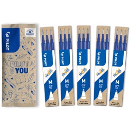 PILOT FriXion Refills 0.7-15 Pack - Colour Blue - FriXion Refills with Erasable Ink - Compatible with FriXion Ball & FriXion Clicker 0.7 - Medium Thickness - Gel Rollerball Refill