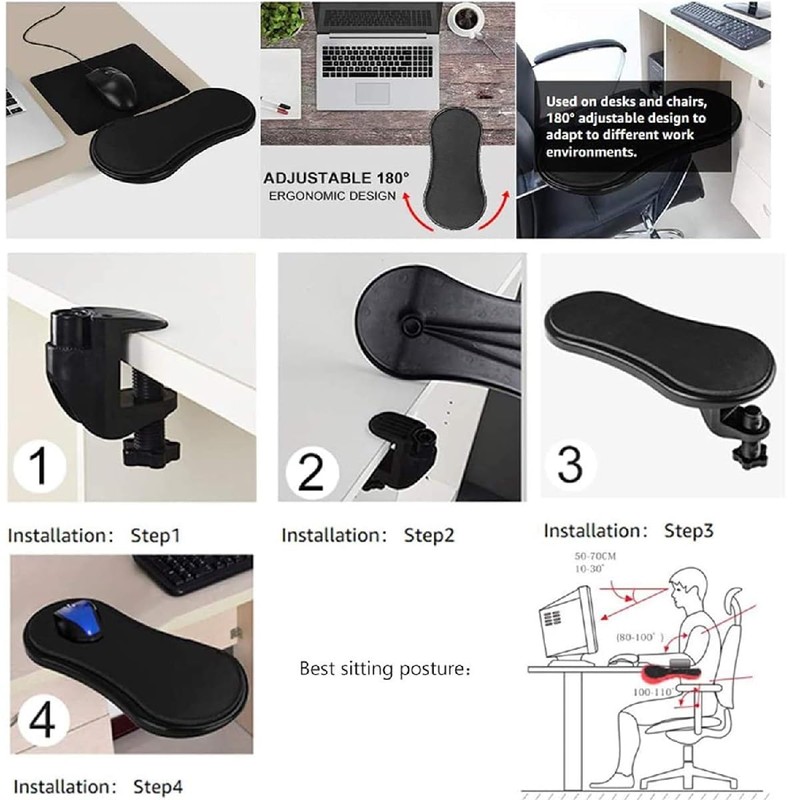 Adjustable Computer Armrest, Arm Wrist Rest, 180°, Adjustable Arm Rest,