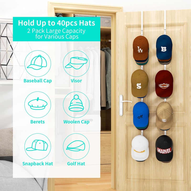 HapiRm Over Door Hat Rack - 2 Packs Hat Organizer