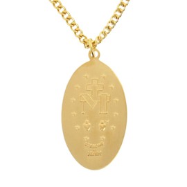Heartland Sterling Silver & 16k Yellow Gold Plated Oval Miraculous Medal Necklace for Men- Catholic Virgin Mary Pendant-Tarnish Resistant- Meaningful Religious Present– 24-Inch Curb Chain- Made in USA