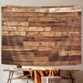 MERCHR Rustic Wooden Country Barn Door Tapestry Wall Hanging, Farmhouse Brown Wood Primitive Plank Wall Texture Tapestry Home Decor Living Room Bedroom 90X70 Inches